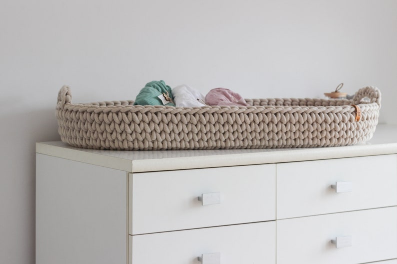 Changing Basket, Crochet Baby Changing Basket with Mattress 46 Amazing Colors,  Baby Changing Mat, Baby Changing Table, Nursery Accessories, Scandinavian Nursery Decor, Neutral Nursery Decor, Natural, Beige, Pastel Pink, White, Mint, Baby Shower Gift