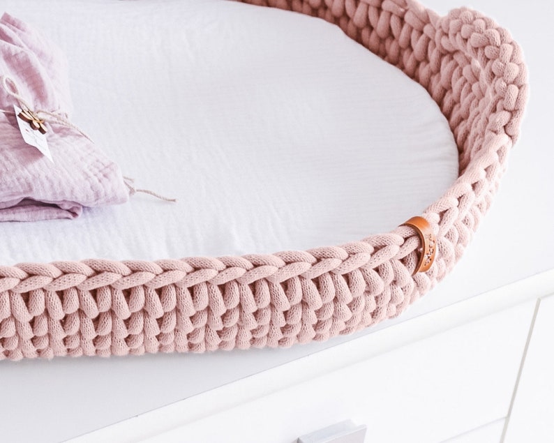 Changing Basket, Crochet Baby Changing Basket with Mattress 46 Amazing Colors,  Baby Changing Mat, Baby Changing Table, Nursery Accessories, Scandinavian Nursery Decor, Neutral Nursery Decor, Natural, Beige, Pastel Pink, White, Mint, Baby Shower Gift