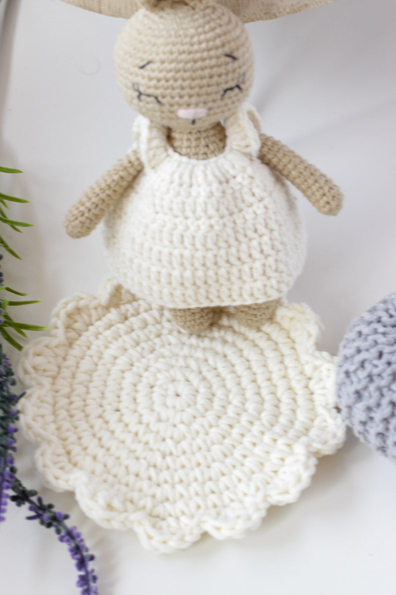 Stuffed Toy Bunny with Clothes and Accessories, Cute Mini Beige Cappuccino Crochet Bunny, Gift for girl, Toddler Girl Gift, Baby Gift Idea image 6