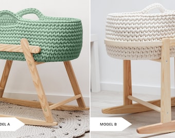 Houten steun voor babypopmanden, 2 modellen schommelstandaard voor poppenwiegjes, speelgoedwieg houten standaards, grote poppenmandsteun