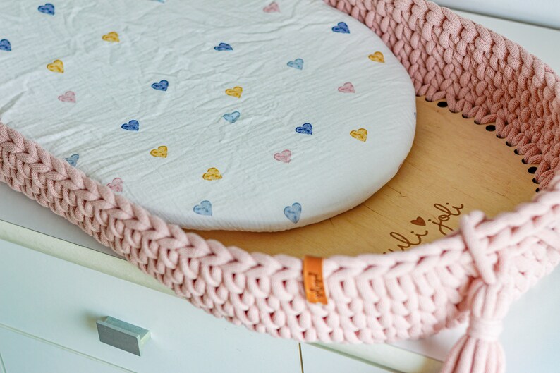 Changing Basket, Crochet Baby Changing Basket with Mattress 46 Amazing Colors,  Baby Changing Mat, Baby Changing Table, Nursery Accessories, Scandinavian Nursery Decor, Neutral Nursery Decor, Natural, Beige, Pastel Pink, White, Mint, Baby Shower Gift