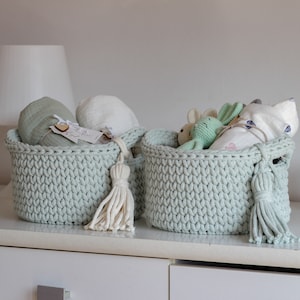 Dust Mint Cotton Crochet Diaper Basket, Mint Crochet Storage Basket, Neutral Nursery Decor, Baby Shower Gift, Mom To Be Gift, New Parents Gift, Baby Dresser Storage, Milk Green Nursery Storage, Toy Storage, Changing Table Diaper Storage, Bath Storage