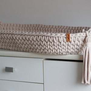 Changing Basket, Crochet Baby Changing Basket with Mattress 46 Amazing Colors,  Baby Changing Mat, Baby Changing Table, Nursery Accessories, Scandinavian Nursery Decor, Neutral Nursery Decor, Natural, Beige, Pastel Pink, White, Mint, Baby Shower Gift