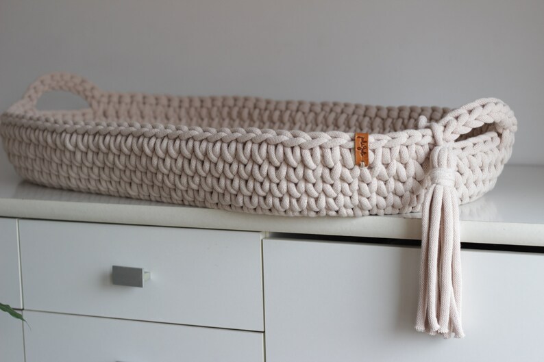 Changing Basket, Crochet Baby Changing Basket with Mattress 46 Amazing Colors,  Baby Changing Mat, Baby Changing Table, Nursery Accessories, Scandinavian Nursery Decor, Neutral Nursery Decor, Natural, Beige, Pastel Pink, White, Mint, Baby Shower Gift