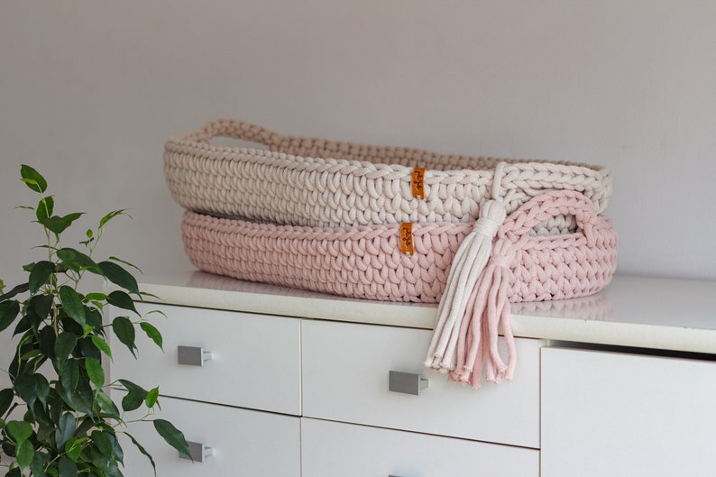 Changing Basket, Crochet Baby Changing Basket with Mattress 46 Amazing Colors,  Baby Changing Mat, Baby Changing Table, Nursery Accessories, Scandinavian Nursery Decor, Neutral Nursery Decor, Natural, Beige, Pastel Pink, White, Mint, Baby Shower Gift