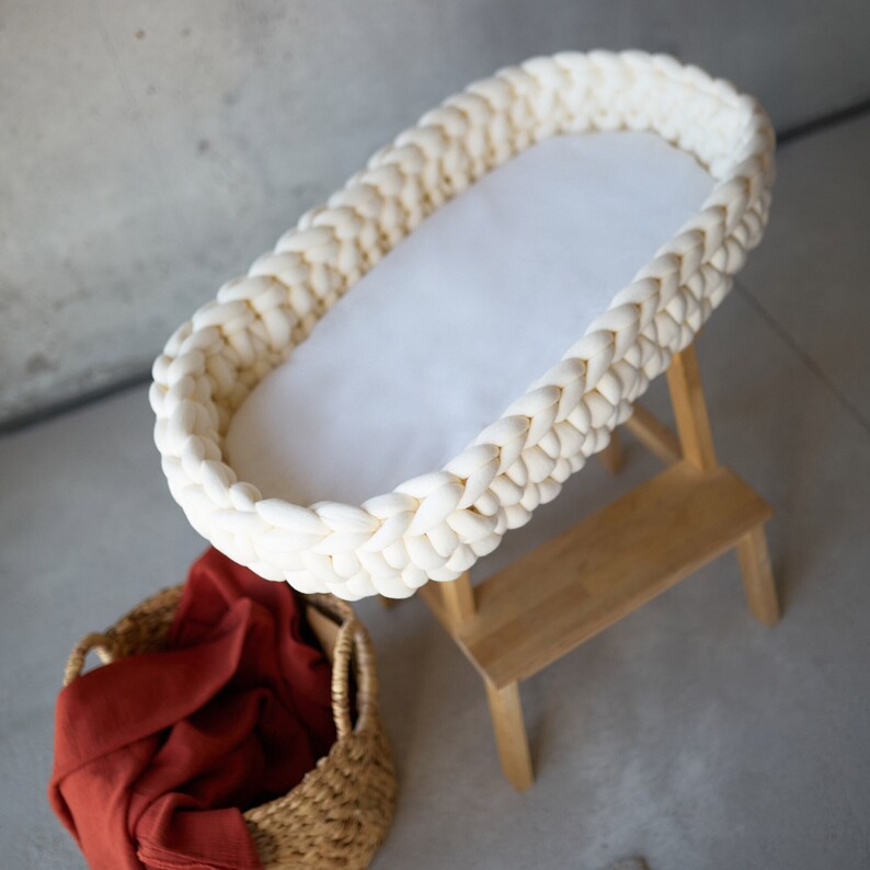 Baby Changing Basket, Ivory Chunky Yarn Crochet Changing Table, Neutral