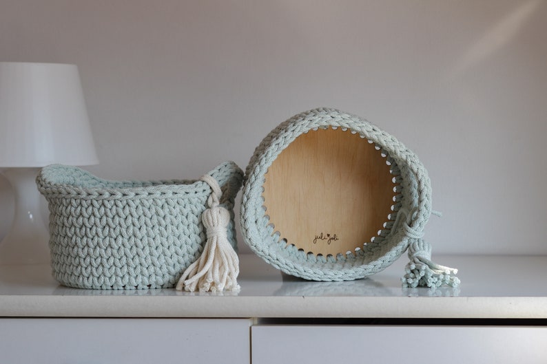 Dust Mint Cotton Crochet Diaper Basket, Mint Crochet Storage Basket, Neutral Nursery Decor, Baby Shower Gift, Mom To Be Gift, New Parents Gift, Baby Dresser Storage, Milk Green Nursery Storage, Toy Storage, Changing Table Diaper Storage, Bath Storage