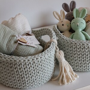 Dust Mint Cotton Crochet Diaper Basket, Mint Crochet Storage Basket, Neutral Nursery Decor, Baby Shower Gift, Mom To Be Gift, New Parents Gift, Baby Dresser Storage, Milk Green Nursery Storage, Toy Storage, Changing Table Diaper Storage, Bath Storage