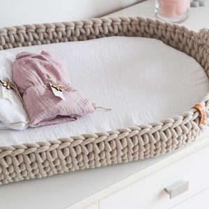 Changing Basket, Crochet Baby Changing Basket with Mattress 46 Amazing Colors,  Baby Changing Mat, Baby Changing Table, Nursery Accessories, Scandinavian Nursery Decor, Neutral Nursery Decor, Natural, Beige, Pastel Pink, White, Mint, Baby Shower Gift