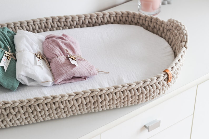 Changing Basket, Crochet Baby Changing Basket with Mattress 46 Amazing Colors,  Baby Changing Mat, Baby Changing Table, Nursery Accessories, Scandinavian Nursery Decor, Neutral Nursery Decor, Natural, Beige, Pastel Pink, White, Mint, Baby Shower Gift