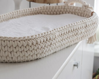 Crochet Baby Changing Basket with Mattress in 46 Amazing Colors, Diaper Storage Basket, Changing Mat, Changing Table, White Nursery Decor
