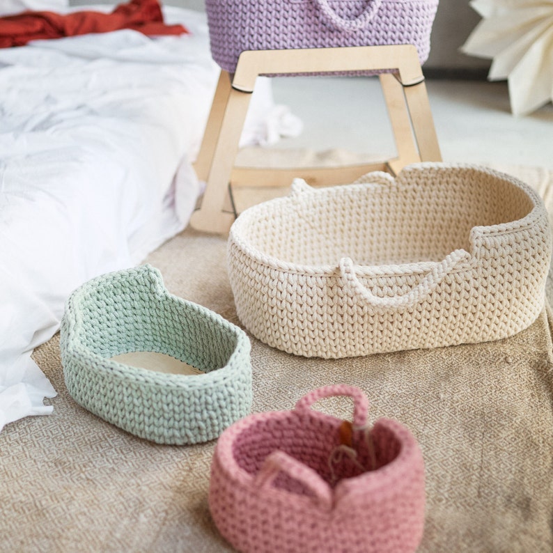 9 / 10 Reborn Doll Cradle, Mint Doll Bed Carrier With Bedding, Crochet