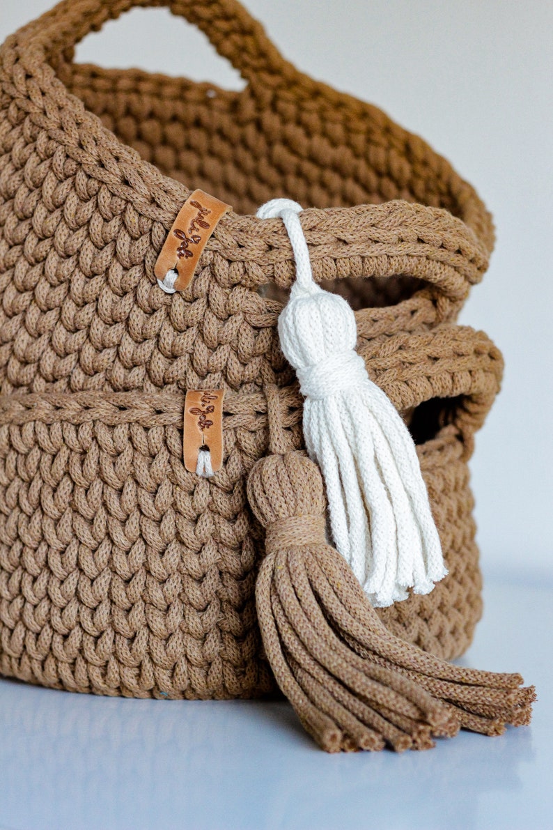 Caramel Cotton Crochet Diaper Basket, Mint Crochet Storage Basket, Neutral Nursery Decor, Baby Shower Gift, Mom To Be Gift, New Parents Gift, Baby Dresser Storage, Cinnamon Nursery Storage, Toy Storage, Changing Table Diaper Storage, Bath Storage