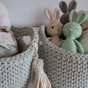 Dust Mint Cotton Crochet Diaper Basket, Mint Crochet Storage Basket, Neutral Nursery Decor, Baby Shower Gift, Mom To Be Gift, New Parents Gift, Baby Dresser Storage, Milk Green Nursery Storage, Toy Storage, Changing Table Diaper Storage, Bath Storage