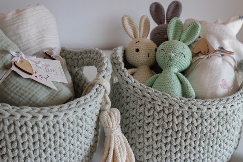 Dust Mint Cotton Crochet Diaper Basket, Mint Crochet Storage Basket, Neutral Nursery Decor, Baby Shower Gift, Mom To Be Gift, New Parents Gift, Baby Dresser Storage, Milk Green Nursery Storage, Toy Storage, Changing Table Diaper Storage, Bath Storage