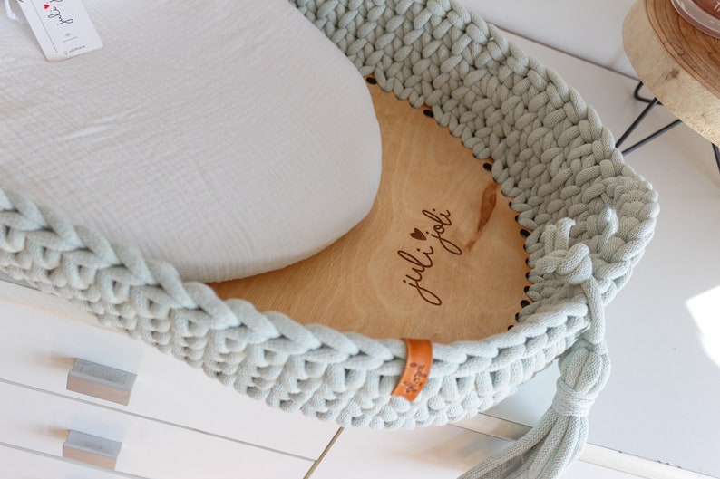 Crocheted Changing Basket, Baby Changing Basket with Mattress 46 Amazing Colors,  Baby Changing Mat, Pastel Dusty Mint Baby Changing Table, Nursery Accessories, Scandinavian Nursery Decor, Neutral Nursery Decor, Natural, Beige, Baby Shower Gift