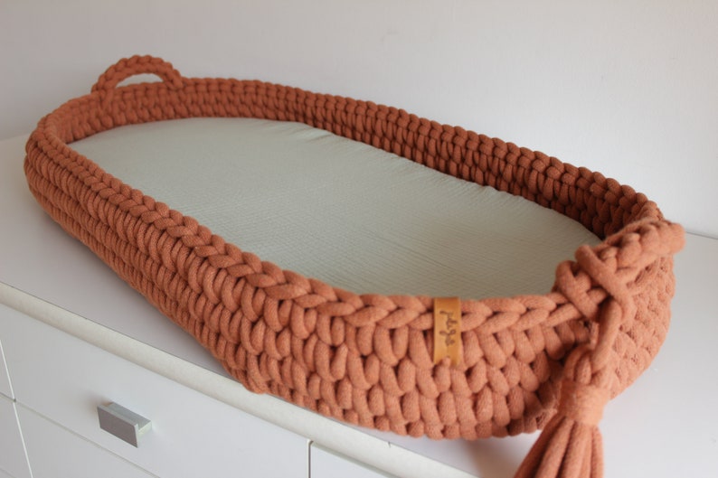 Changing Basket, Crochet Baby Changing Basket with Mattress 46 Amazing Colors,  Baby Changing Mat, Baby Changing Table, Nursery Accessories, Scandinavian Nursery Decor, Neutral Nursery Decor, Natural, Beige, Pastel Pink, White, Mint, Baby Shower Gift