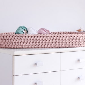 Changing Basket, Crochet Baby Changing Basket with Mattress 46 Amazing Colors,  Baby Changing Mat, Baby Changing Table, Nursery Accessories, Scandinavian Nursery Decor, Neutral Nursery Decor, Natural, Beige, Pastel Pink, White, Mint, Baby Shower Gift