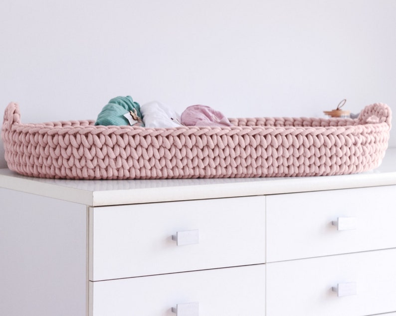 Changing Basket, Crochet Baby Changing Basket with Mattress 46 Amazing Colors,  Baby Changing Mat, Baby Changing Table, Nursery Accessories, Scandinavian Nursery Decor, Neutral Nursery Decor, Natural, Beige, Pastel Pink, White, Mint, Baby Shower Gift