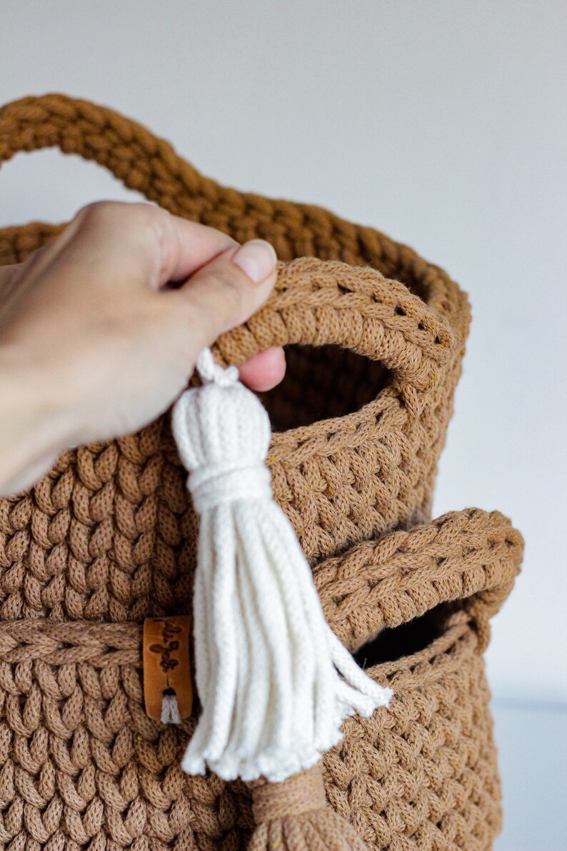 Caramel Cotton Crochet Diaper Basket, Mint Crochet Storage Basket, Neutral Nursery Decor, Baby Shower Gift, Mom To Be Gift, New Parents Gift, Baby Dresser Storage, Cinnamon Nursery Storage, Toy Storage, Changing Table Diaper Storage, Bath Storage