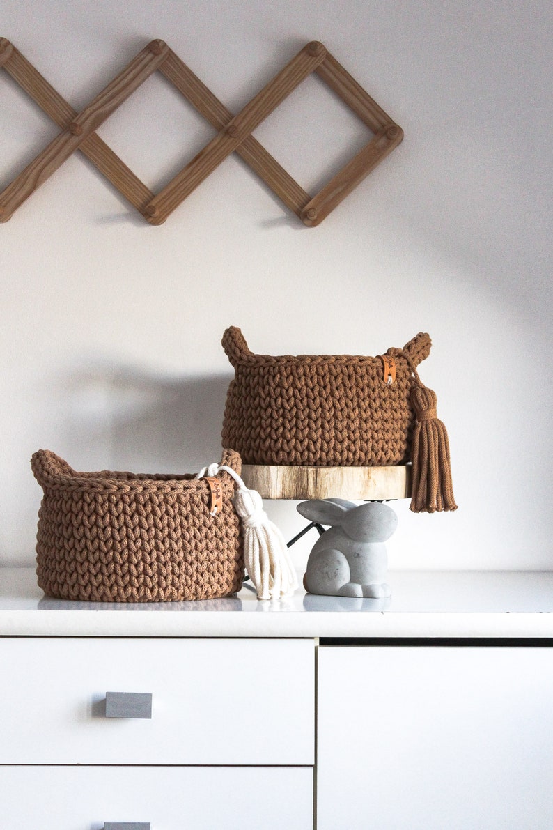 Caramel Cotton Crochet Diaper Basket, Mint Crochet Storage Basket, Neutral Nursery Decor, Baby Shower Gift, Mom To Be Gift, New Parents Gift, Baby Dresser Storage, Cinnamon Nursery Storage, Toy Storage, Changing Table Diaper Storage, Bath Storage