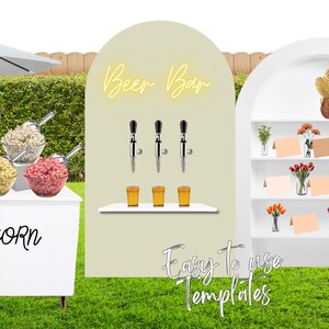 3D realistic event mockup png digital template using canva design for artists designers planners business wedding kids party balloon backdrop bridal shower baby shower birthday tablescape table setting planner event planning popcorn bar grazing table