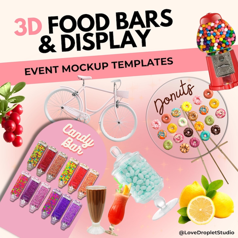 3D realistic event mockup png digital template using canva design for artists designers planners business. wedding, kids party, balloon, backdrop, bridal shower, baby shower, birthday, table setting, planner, event planning, bar food candy cart