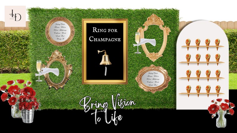 3D realistic event mockup png digital template using canva design for artists designers planners business. wedding, kids party, balloon, backdrop, bridal shower, baby shower, birthday, table setting, planner, event planning, Champagne wall, candy bar
