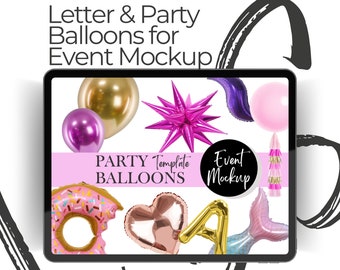 PARTY BALLOONS Event styling wedding backdrop foil latex Balloon Menu Event deco canva digital template design small business decor mockup