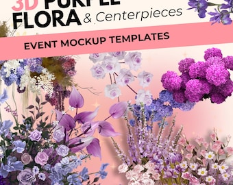 Purple Flora Event Mockup Templates: Floral Centerpieces (PNG)