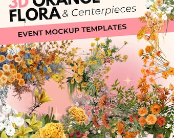 Modèles de maquette d'événement Orange Flora : mariage et fête (PNG)
