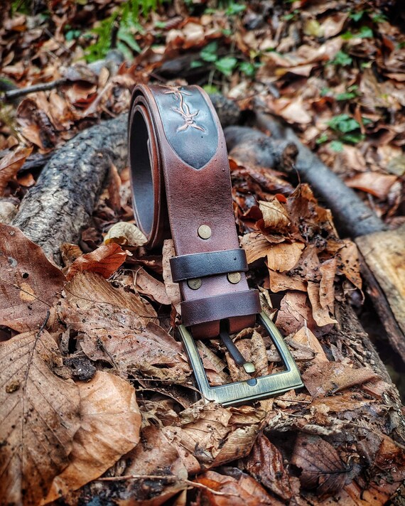 Handmade Brown Leather Belt, Turquoise Inlay, Vintage Style  display picture 2