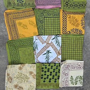 Hand Block Print Cotton Bandana Set: Floral Neckerchief, Scarf, Hijab