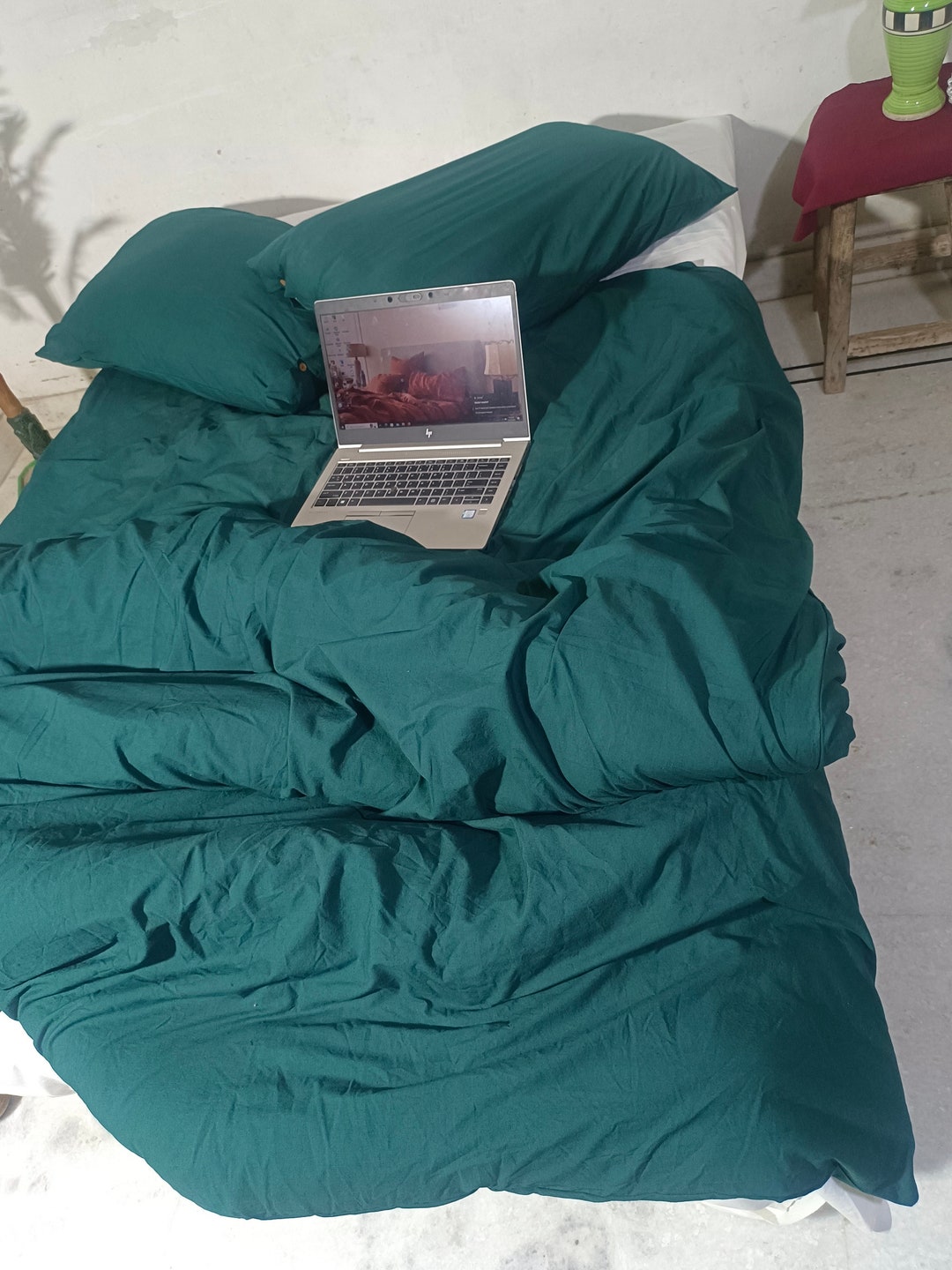 3 Piece Emerald Green Duvet Cover Cotton Bedding Set in Twin, Queen
