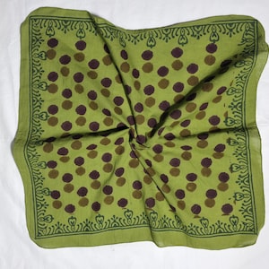 Moss Green Block Print Cotton Bandana: Handmade Square Scarf