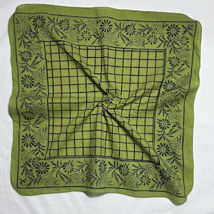 Moss Green Block Print Cotton Bandana: Boho Neckerchief, Handkerchief