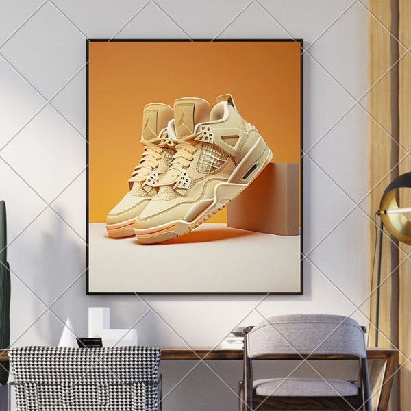 Jordan 4 Off-white Sneaker Schuh Trainer Digital Download Home Wall Poster, Leinwand, Alle Größen erhältlich