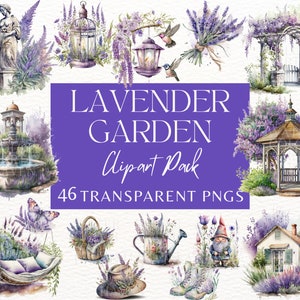 Watercolor Lavender Garden Clipart, Watercolor Lavender PNG, Lavender Bouquet, Lavender Garden, Gardening Clipart, Watercolor Garden