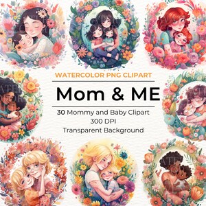 Mother’s Day clipart, mother-daughter clipart, Mother and Daughter Watercolor Clipart, Elements, Digital clipart PNG, Commercial Use
