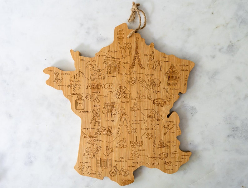 Cutting board France with sights Kitchen and Cooking gift housewarming house building Gift for men and women image 1