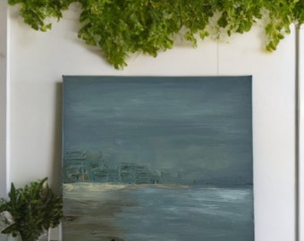 Original Oil Painting on Canvas for wall Art, Foggy beach