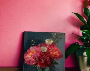 Original Ölgemälde auf Leinwand für Wandkunst, Strahlende Blüten: Ein Blumenstrauß der Freude