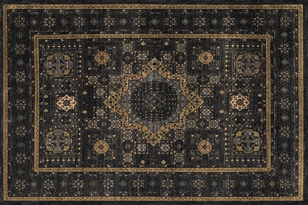 Gold and Black Rug Simple Black Rug Vintage Black Rug 3x8 Etsy