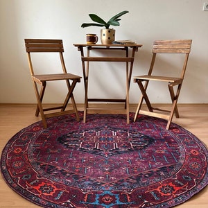 Purple Tribal Round Rug: 5 ft, Farmhouse Ethnic Style