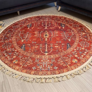 Boho Round Rug: Large Vintage Style, Rustic Farmhouse Decor