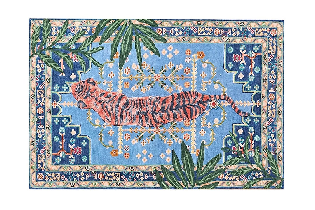 Tiger Rug, Tiger Rug Tibetan, Tiger Rug Blue, Tiger Rug Vintage, Tiger