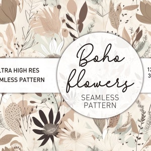 Neutral Boho Floral Seamless Pattern - Browns, Beiges, Cream Botanical Design Digital Download for Crafts, Design, digital paper,backgrounds