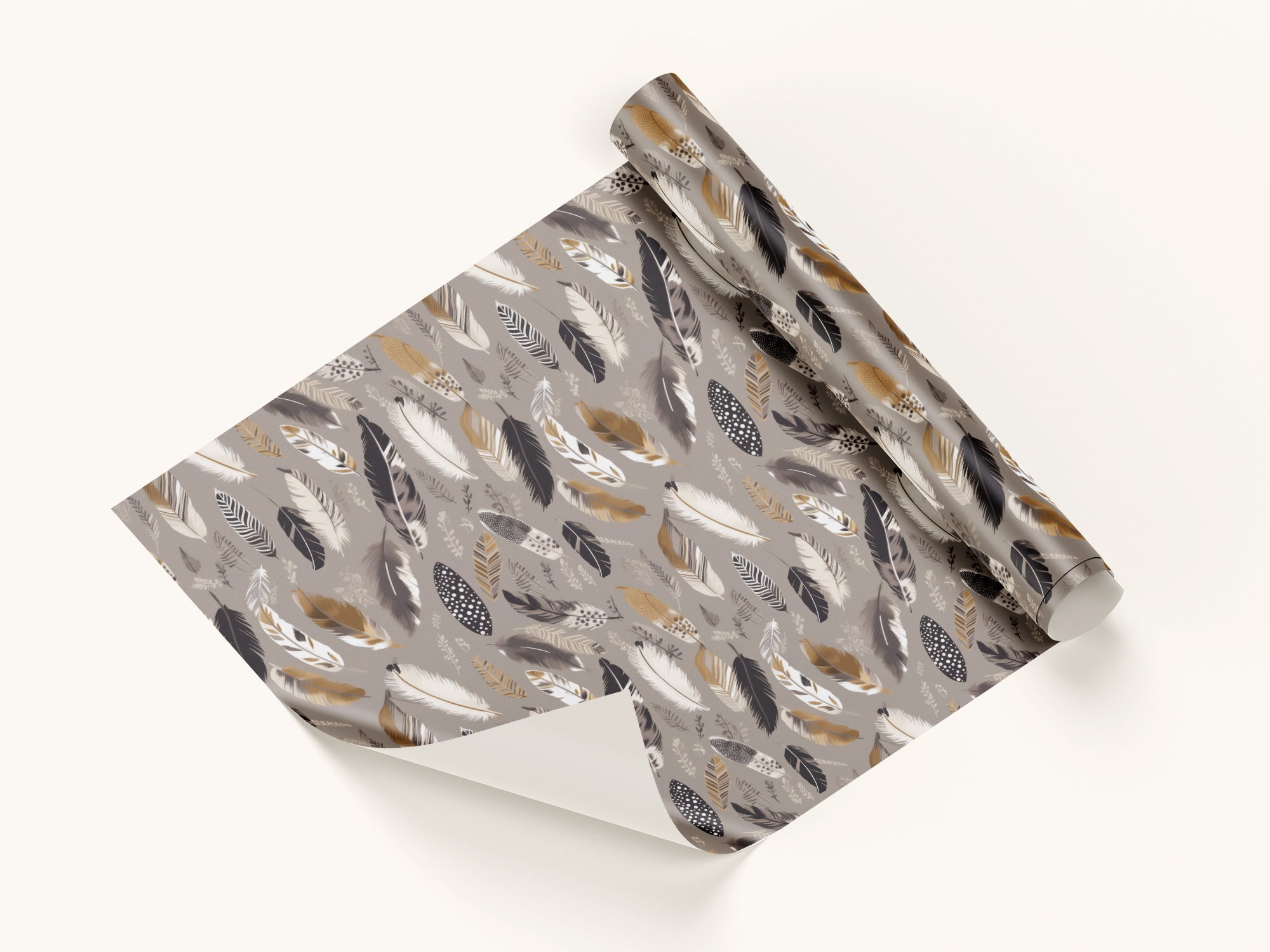 Neutral Feather Pattern 5 Neutral Themed Boho Style Feathers Seamless Pattern - Digital ...
