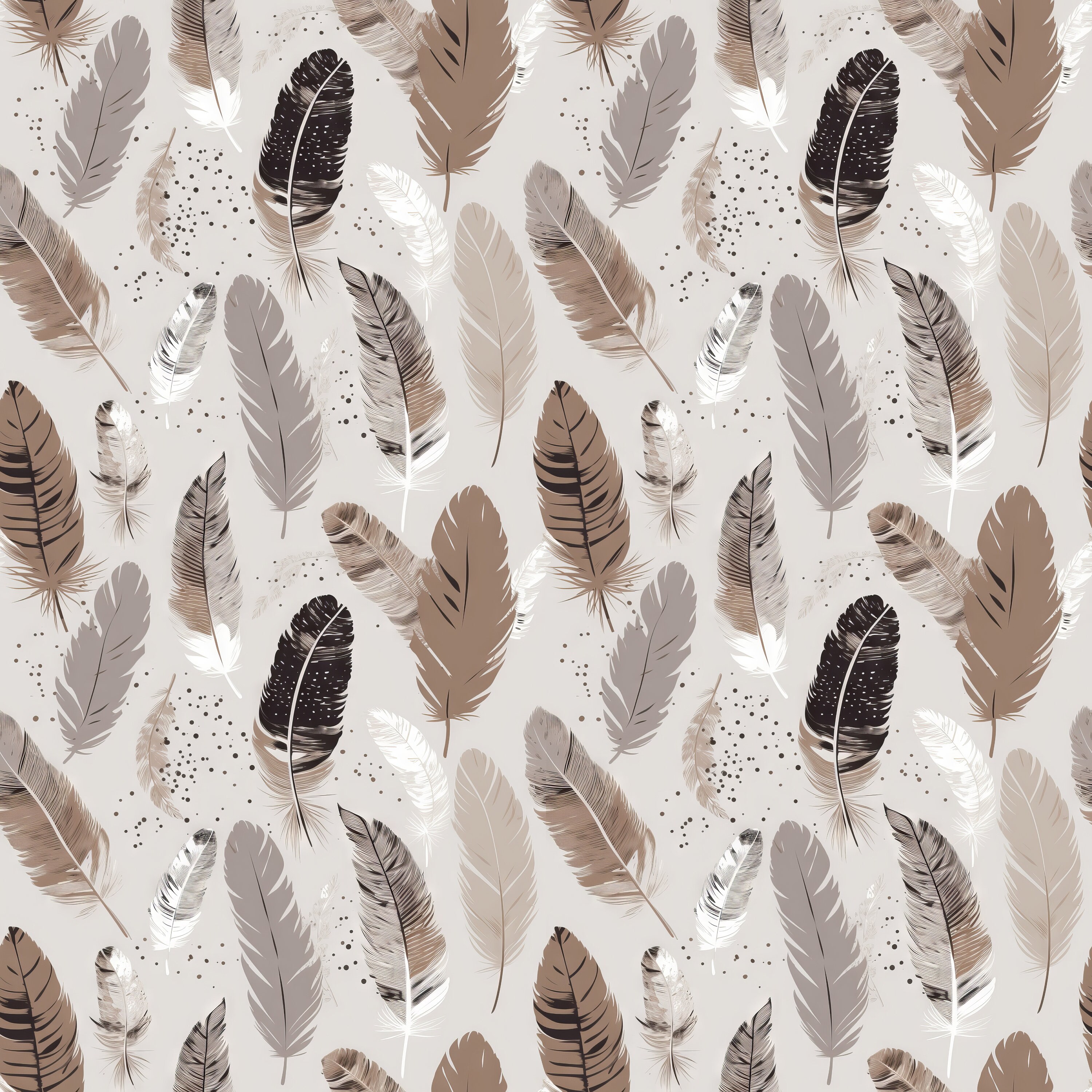 Neutral Feather Pattern 5 Neutral Themed Boho Style Feathers Seamless Pattern - Digital ...