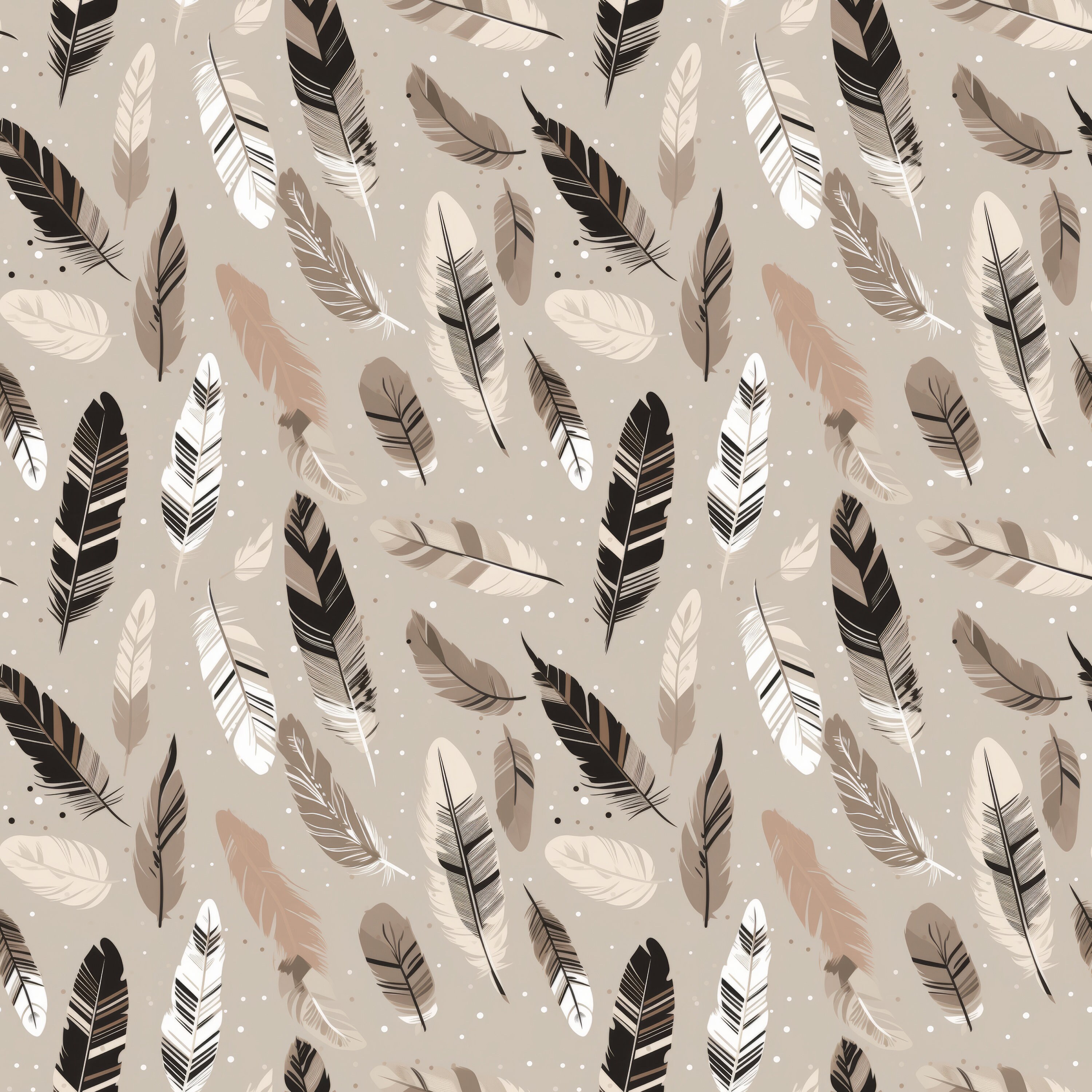 5 Neutral Themed Boho Style Feathers Seamless Pattern - Digital ...